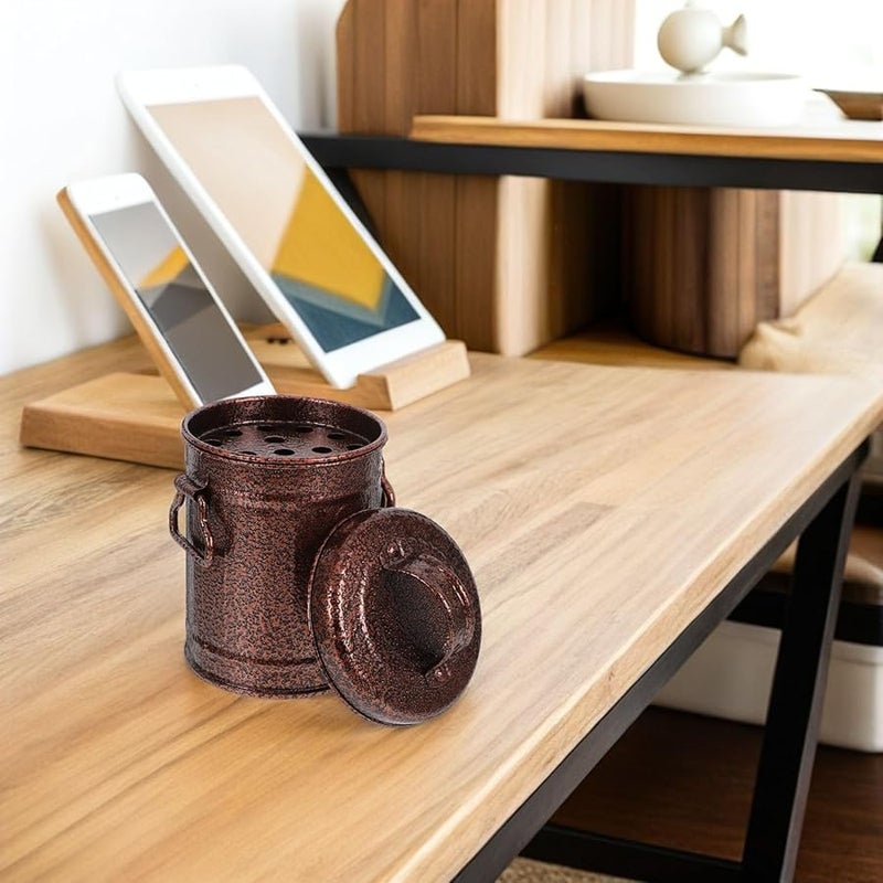 صحن رماد نحاسي قديم بغطاء، حاوية رماد محمولة للمكتب - Image 2